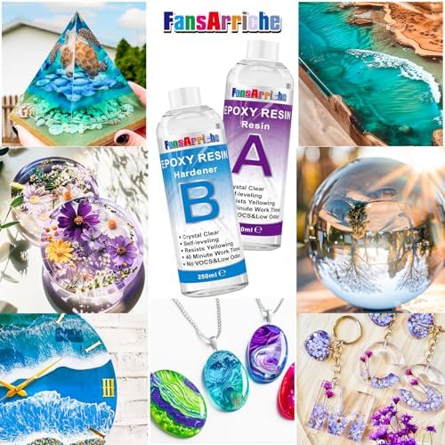 Résine Époxy Transparente Kit Complet 500ml 1:1 Ratio Cristalline - Pour Moulage Bijoux, Revêtement Table & Décoration A